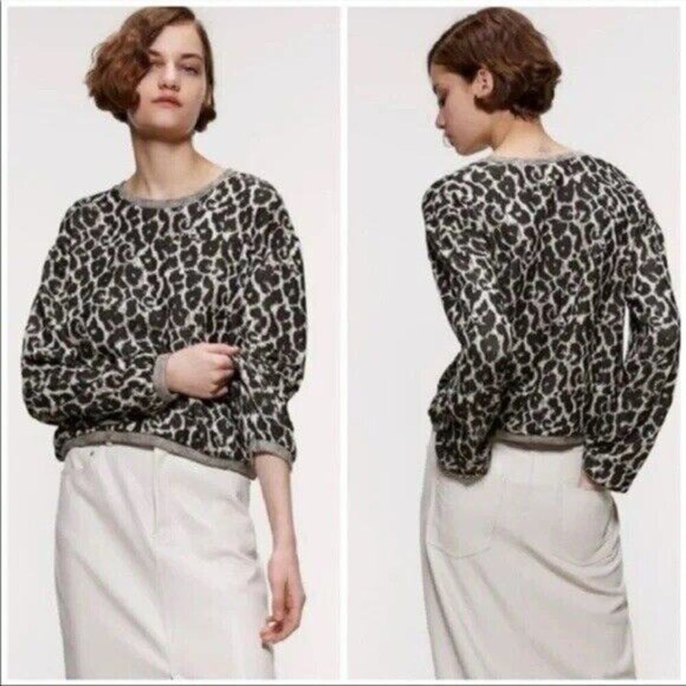 ZARA Small Leopard Crew Neck Pullover‎ Sweater